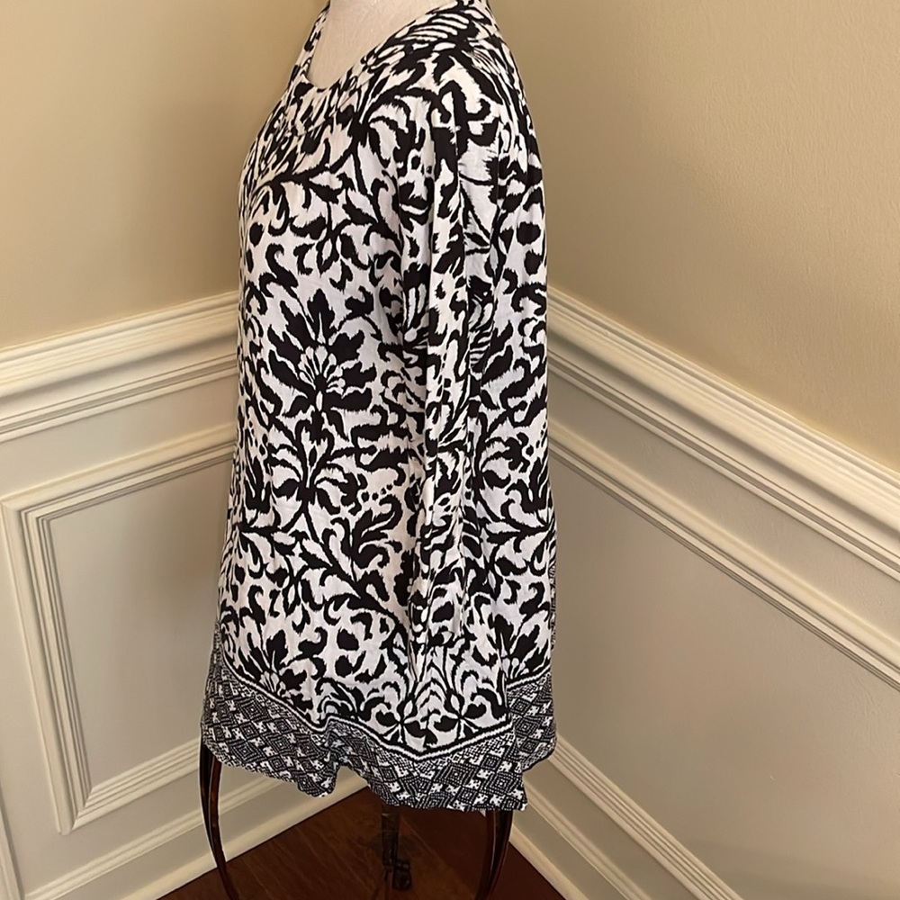 Tyler Boe Black & White Patterned Tunic Top or Short Dress 100% Linen - Picture 2 of 7